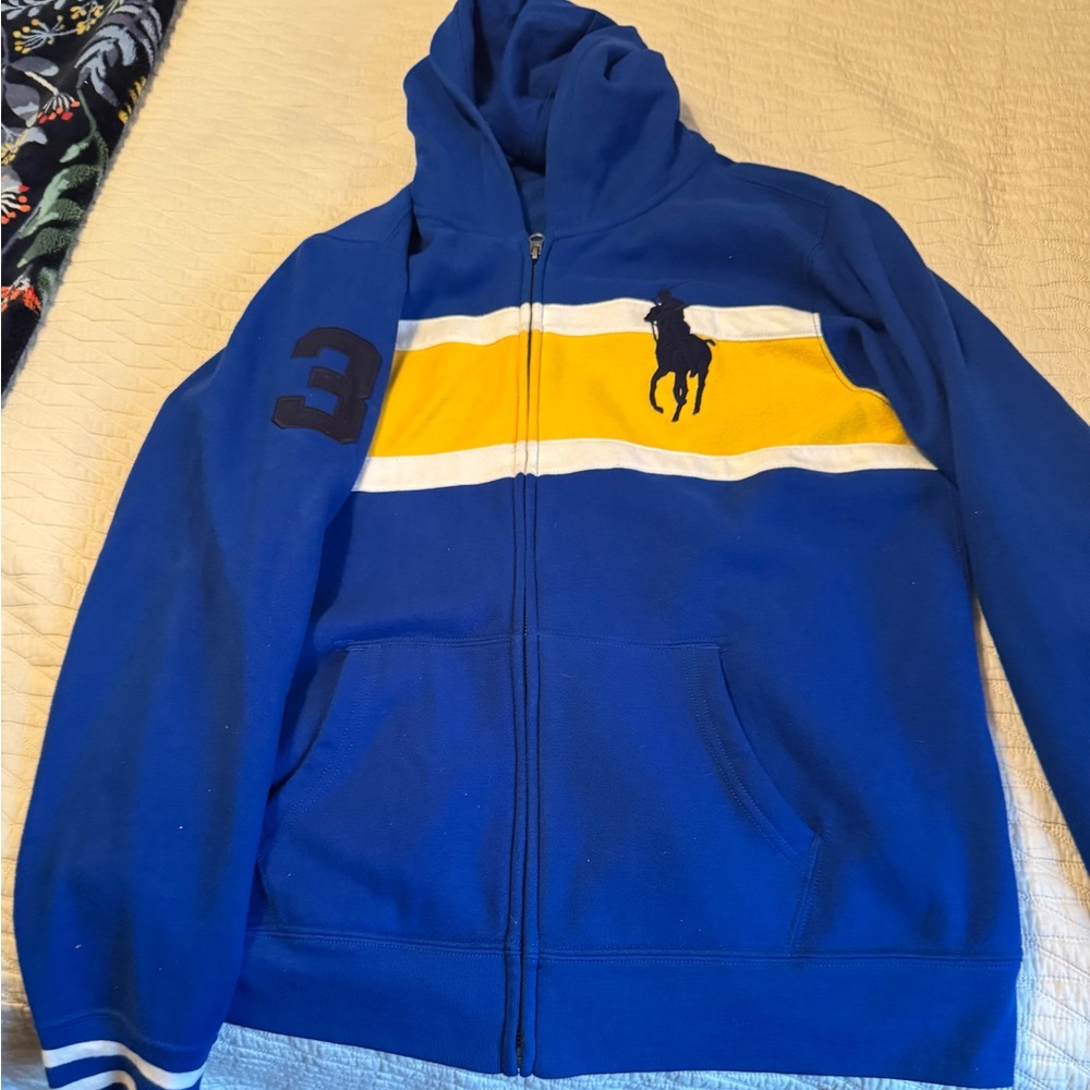 Polo Ralph Lauren Blue Hoodie with Yellow Stripe